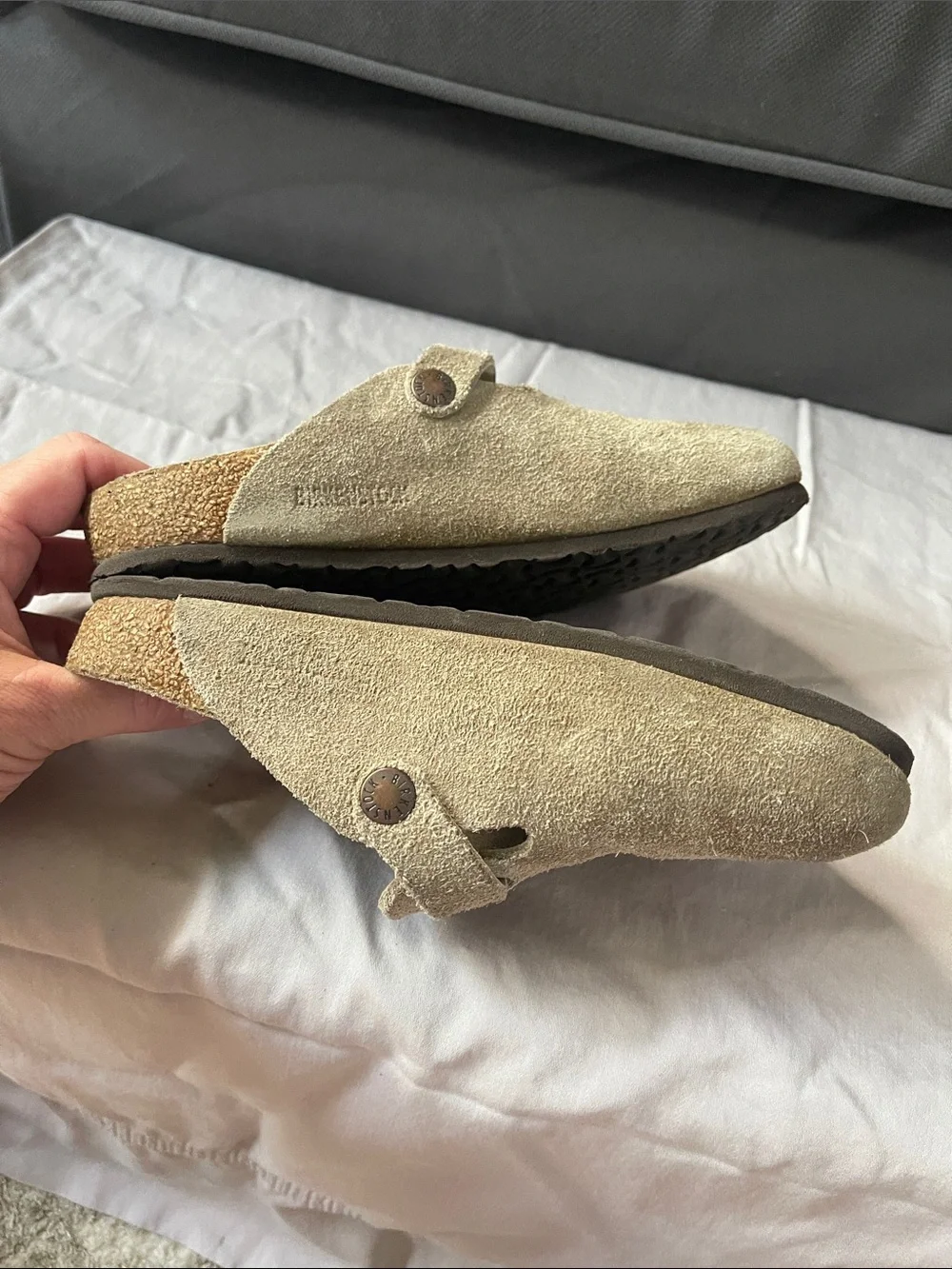 Birkenstock Kids Suede Slip-On Clogs in Beige with Buckle size 32